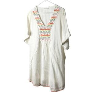 Shiraleah Chicago White Beaded V Neck Trimmed Tunic Top Women Size Medium